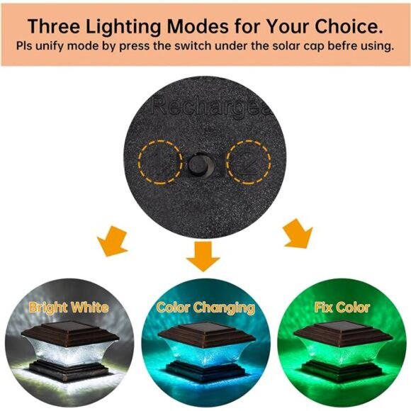 Solar Post Cap Lights Outdoor LED Lighting Deck Fence Cap Light 9 Light Modes - Picture 3 of 7